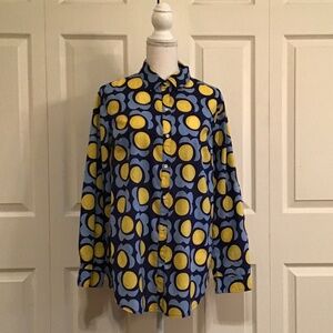 J McLaughlin Flowered Blue and Yellow Large Top